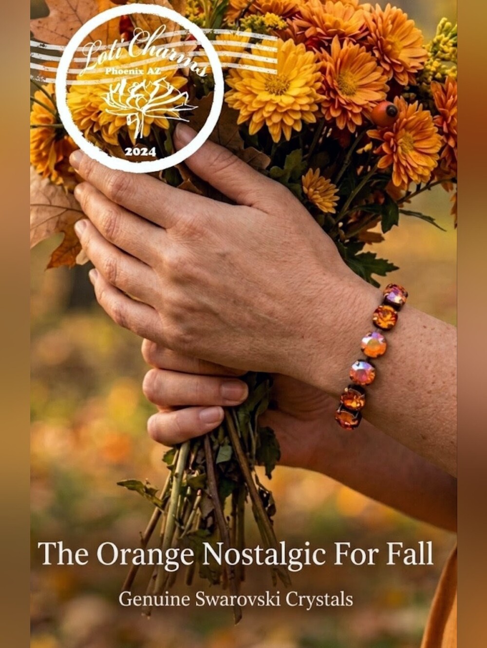 Autumn Nostalgia: Deep Orange In Swarovski Crystals In Class Tennis Bracelet